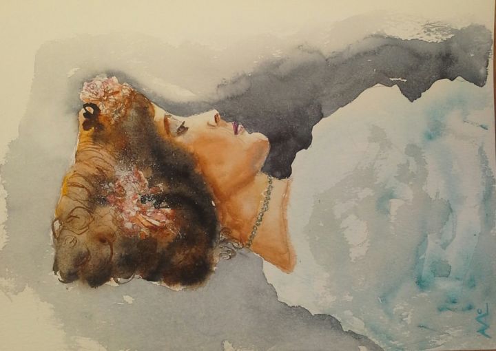 Painting titled "In deep thoughts" by Agnes Mclaughlin, Original Artwork, Watercolor