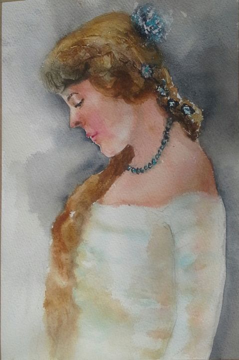 Painting titled "Romantic lady" by Agnes Mclaughlin, Original Artwork, Watercolor