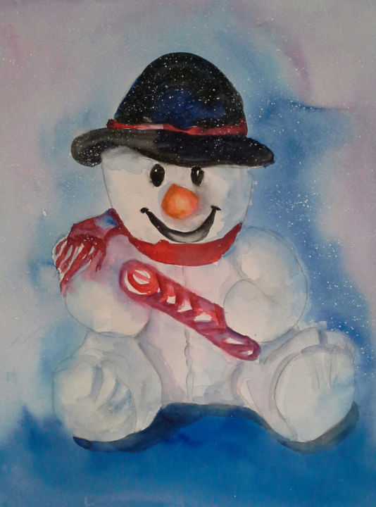 Pittura intitolato "xmas-snowman.jpg" da Agnes Mclaughlin, Opera d'arte originale