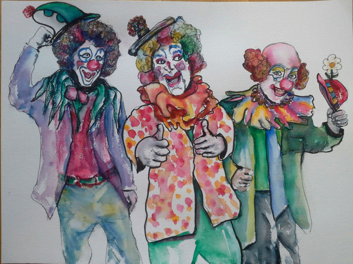 Painting titled "3-clowns.jpg" by Agnes Mclaughlin, Original Artwork