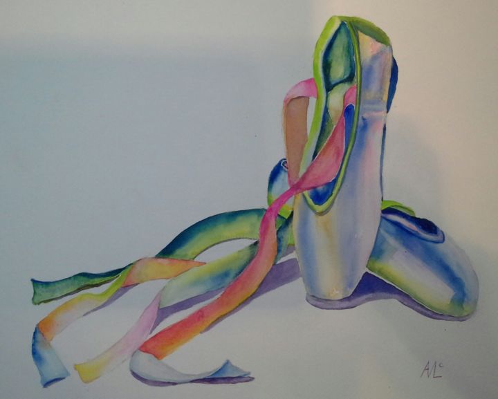Painting titled "Ballet dancer shoes" by Agnes Mclaughlin, Original Artwork, Watercolor