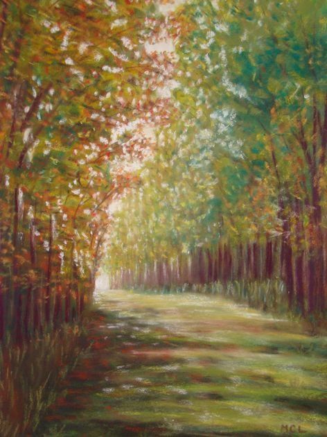 Painting titled "automne en forêt" by Martine Cart-Lamy, Original Artwork