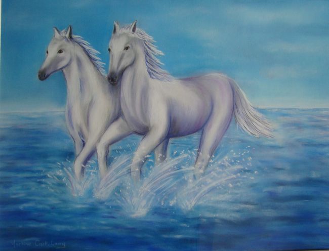 Drawing titled "chevaux de rêve !!" by Martine Cart-Lamy, Original Artwork