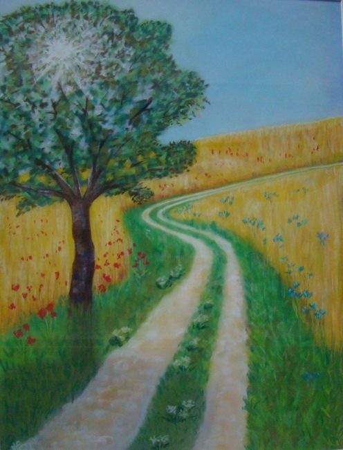 Painting titled "chemin" by Martine Cart-Lamy, Original Artwork