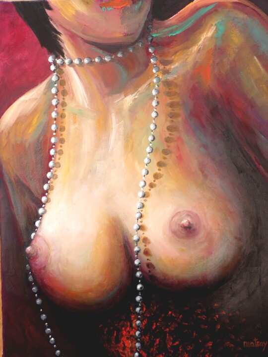 Peinture intitulée "le collier de perle" par Matray Marie-Christine, Œuvre d'art originale, Huile