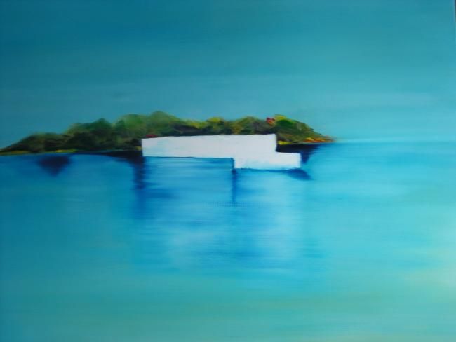 Painting titled "île" by Marie Claude Mauffrey, Original Artwork, Oil