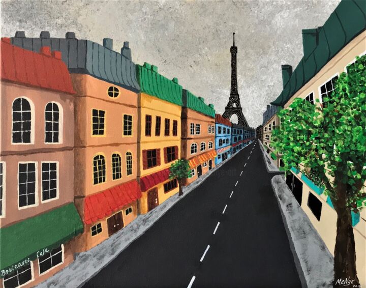 Painting titled "STREET VIEW PARIS" by Mitch Nye, Original Artwork, Acrylic