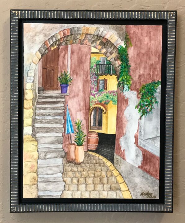 Painting titled "ITALIAN ALLEY" by Mitch Nye, Original Artwork, Watercolor Mounted on Other rigid panel