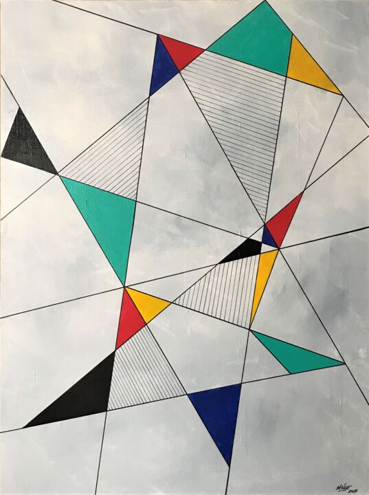 Painting titled "FLYING TRIANGLES" by Mitch Nye, Original Artwork, Acrylic Mounted on Wood Stretcher frame