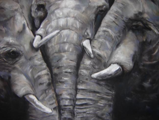 Peinture intitulée "3 elephants" par Mc Palcowski, Œuvre d'art originale, Autre