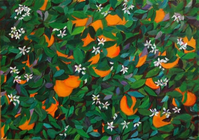 Painting titled "Oranges" by Marie-Claude Rapoport, Original Artwork, Oil
