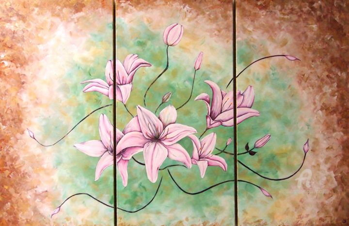 Painting titled "Composición floral.…" by María Del Carmen Pérez, Original Artwork, Acrylic