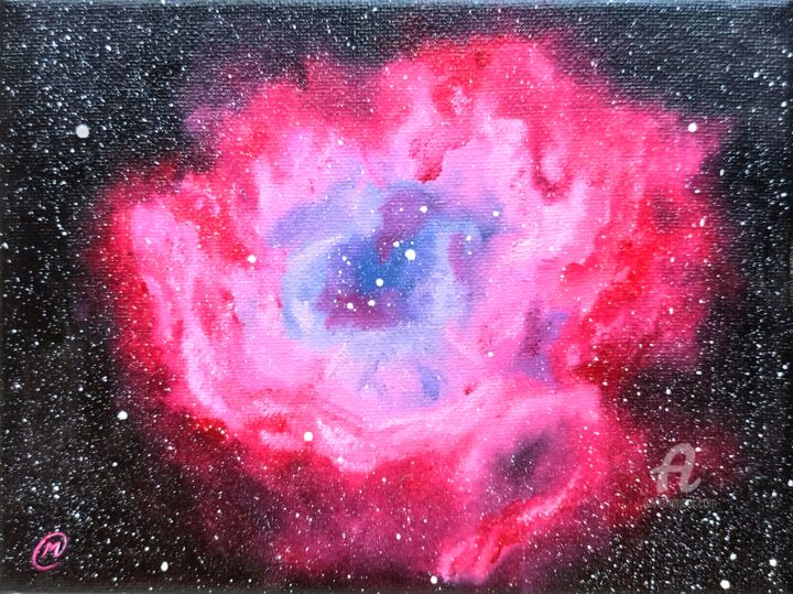 Pintura titulada "Nebulosa Roseta" por María Del Carmen Pérez, Obra de arte original, Oleo Montado en Bastidor de camilla de…