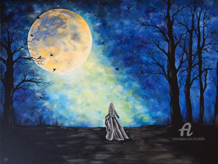 Peinture intitulée "La Dama de la Luna" par María Del Carmen Pérez, Œuvre d'art originale, Acrylique