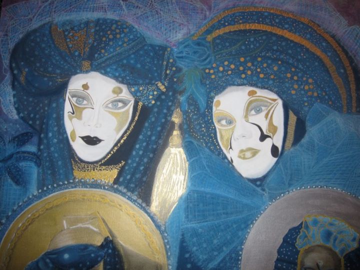 Disegno intitolato "Maschera blu" da Micheline Colle, Opera d'arte originale, Pastello