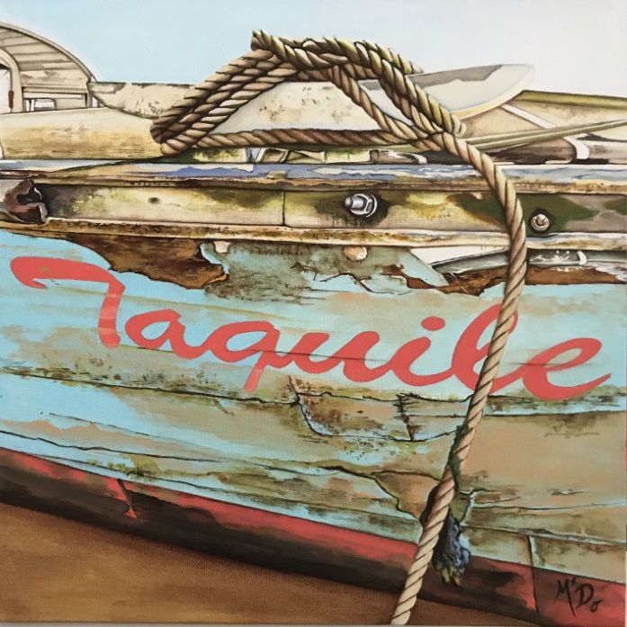 Painting titled "Taquile" by M'Do, Original Artwork, Acrylic Mounted on Cardboard