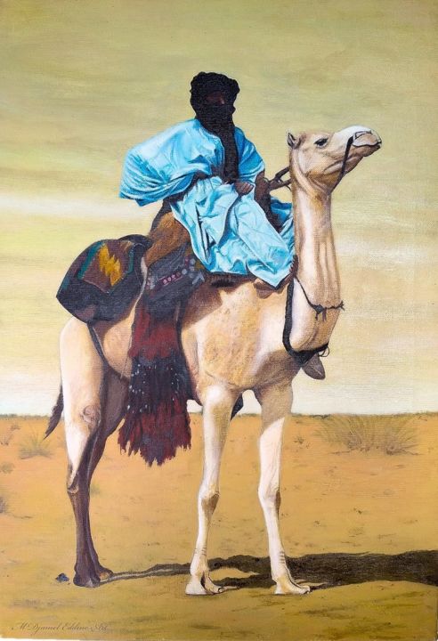 Peinture intitulée "Blue man, Tassili ,…" par 𝓜 𝓓𝓳𝓪𝓶𝓮𝓵 𝓔𝓭𝓭𝓲𝓷𝓮, Œuvre d'art originale, Huile Monté sur Châssis en bois