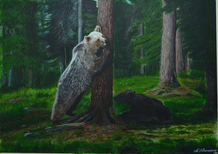 Картина под названием "The Khabib's Bear" - Muradov, Подлинное произведение искусства, Масло
