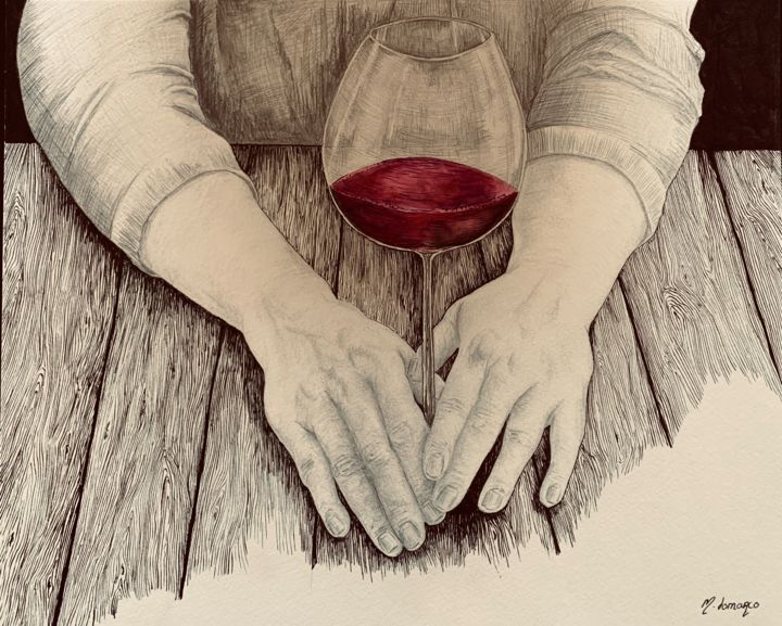 Dibujo titulada "“VINUM”" por M.Domarco, Obra de arte original, Lápiz