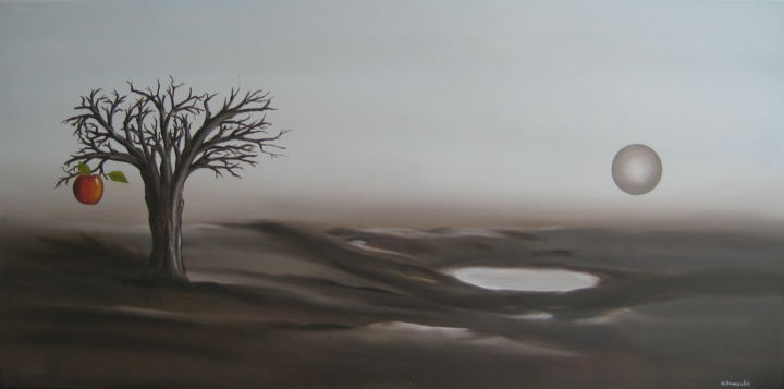" Séduction " - Painting, 100x50x4.5 cm ©2013 by Martial Dumoulin -
Impressionism, Surrealism, Canvas, Fantasy, Nature, Tree, Colors, Landscape, Pomme rouge, , arbre, paysage lunaire, brun
