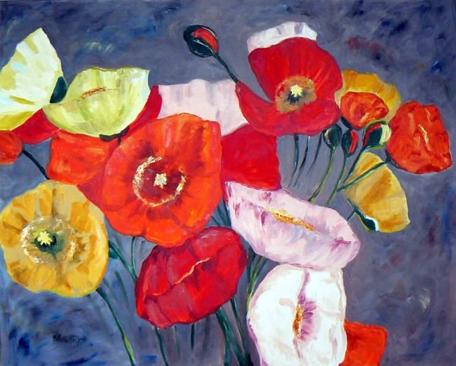 Peinture intitulée "Poppies" par Md, Œuvre d'art originale, Huile