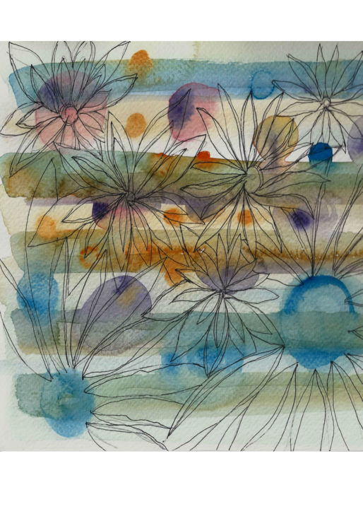 Painting titled "Ethereal blooms IV" by Paola De Giovanni, Original Artwork, Watercolor