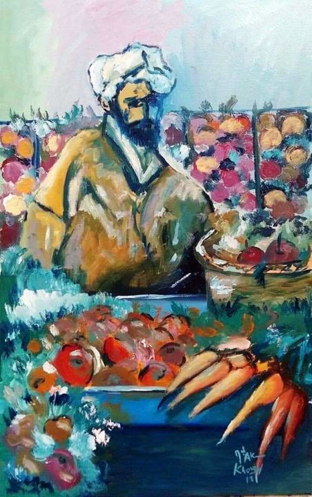 Peinture intitulée "Marché fruit et lég…" par Med Akram Khouja, Œuvre d'art originale, Huile