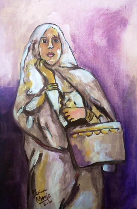 Pittura intitolato "Femme en voile" da Med Akram Khouja, Opera d'arte originale, Olio