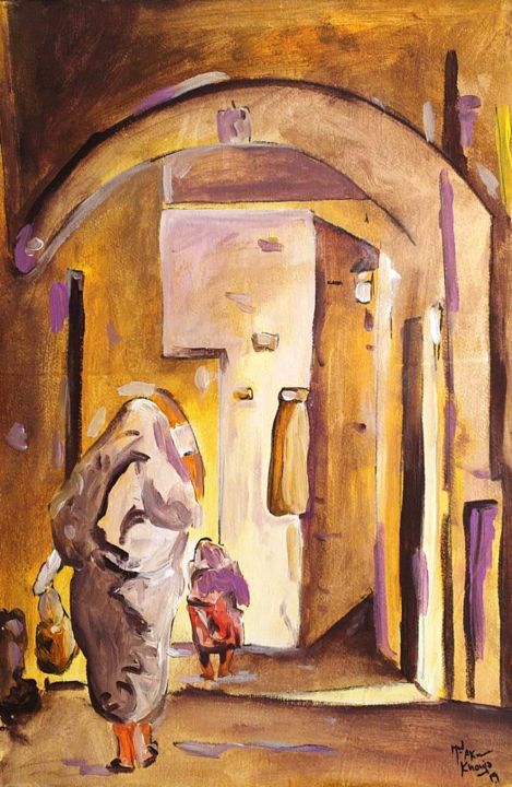 Peinture intitulée "Medina Arabe" par Med Akram Khouja, Œuvre d'art originale, Acrylique