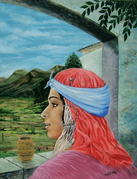 Malerei mit dem Titel "bedouine" von Med Elhadi Bouguerra, Original-Kunstwerk
