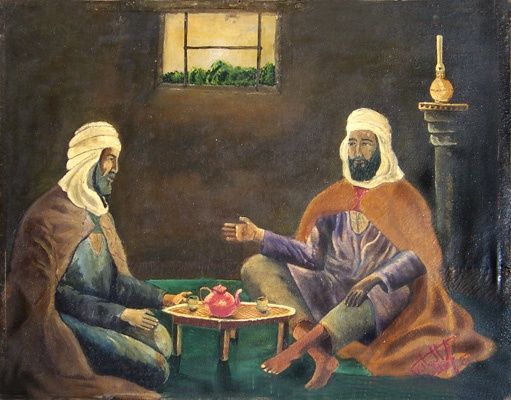 Painting titled "discution" by Med Elhadi Bouguerra, Original Artwork