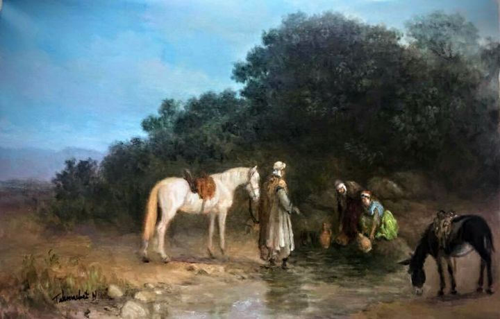 Peinture intitulée "le bedouin" par Med Jeune.. Artiste Takouachet, Œuvre d'art originale, Huile
