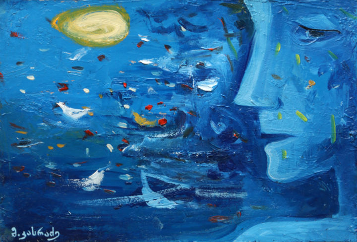 Картина под названием "Moonlit nigh" - Medea Kasradze, Подлинное произведение искусства, Масло