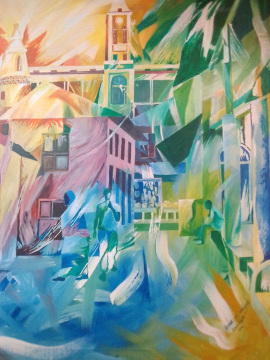 Painting titled "Stone Town Zanzibar…" by Hemed Adam, Original Artwork, Acrylic