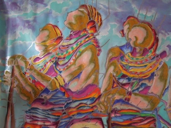 Malerei mit dem Titel "FEMMES MASSAÏ" von Médimo Nassar, Original-Kunstwerk, Öl