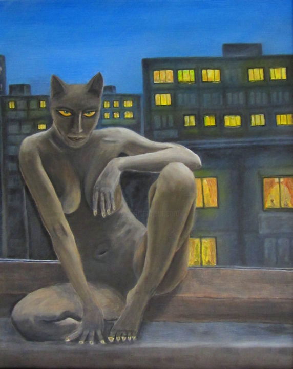 Картина под названием "Catwoman (Женщина К…" - Alexey Mednov, Подлинное произведение искусства, Масло