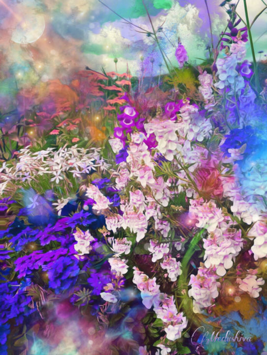 Arts numériques intitulée "«Paradis Floral» Me…" par Medushiva, Œuvre d'art originale, Peinture numérique