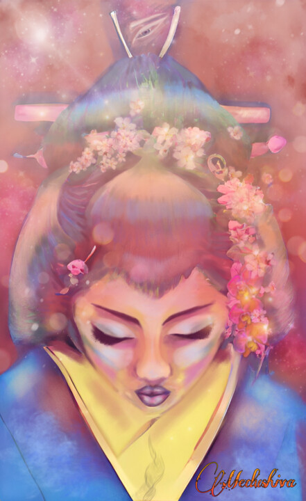 Digital Arts titled "Teatime/Geisha" by Medushiva, Original Artwork, Digital Painting