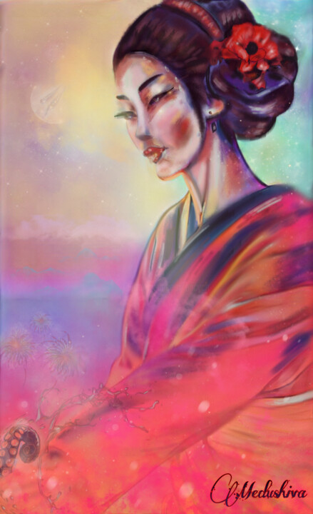Arts numériques intitulée "Effort/Geisha" par Medushiva, Œuvre d'art originale, Travail numérique 2D