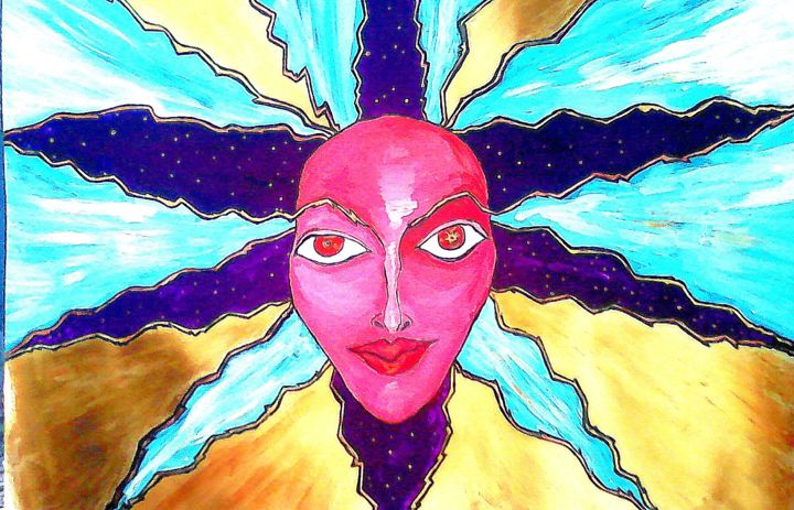 Картина под названием "Полярное солнце" - Вера Медяник, Подлинное произведение искусства, Гуашь