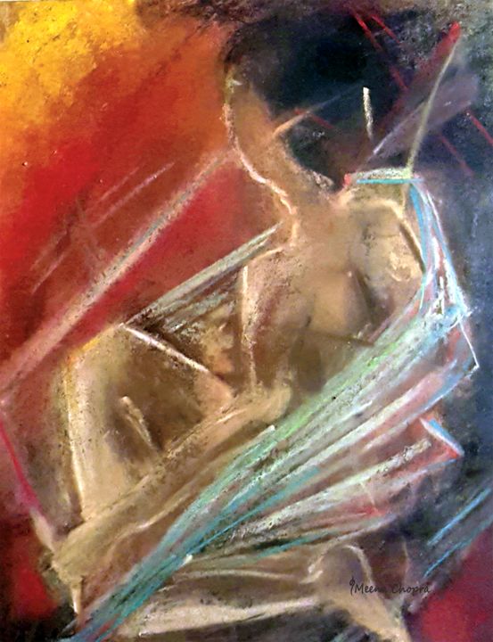 Painting titled "SHE! Gazes at the s…" by Meena Chopra, Original Art, Pastel Mounted on Cardboard