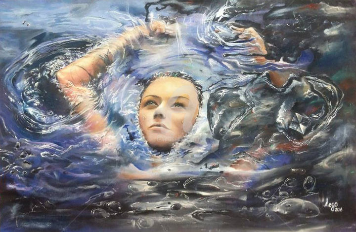 Peinture intitulée "ioola In Water" par Mego, Œuvre d'art originale, Huile