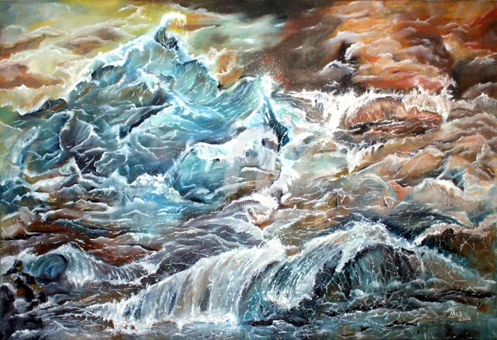 Peinture intitulée "Crazy sea" par Mego, Œuvre d'art originale, Huile