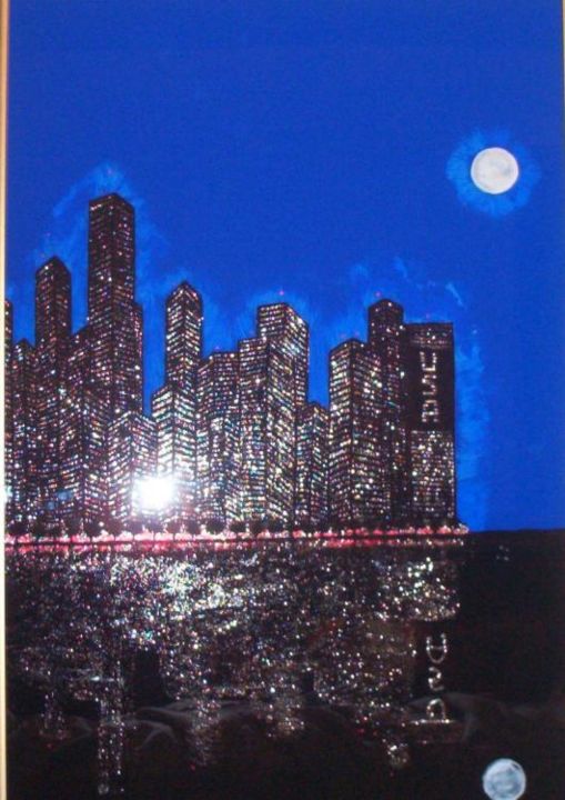 Pintura intitulada "CITY LIGHTS" por Meg Shea, Obras de arte originais, Óleo
