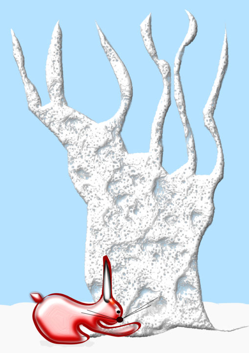 Dibujo titulada "El conejo en la nie…" por Jonfennel, Obra de arte original, Fotografía digital