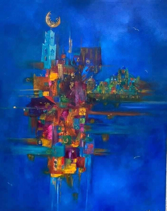 Painting titled "Nuit Bleue" by Mehdi Abtroun, Original Artwork, Acrylic