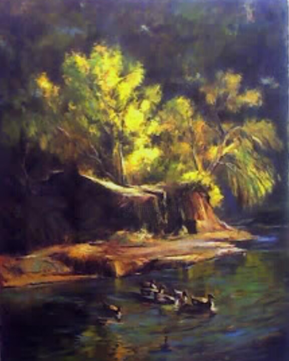 Картина под названием "The Northern Pond" - Mehdi Fahraji, Подлинное произведение искусства, Масло