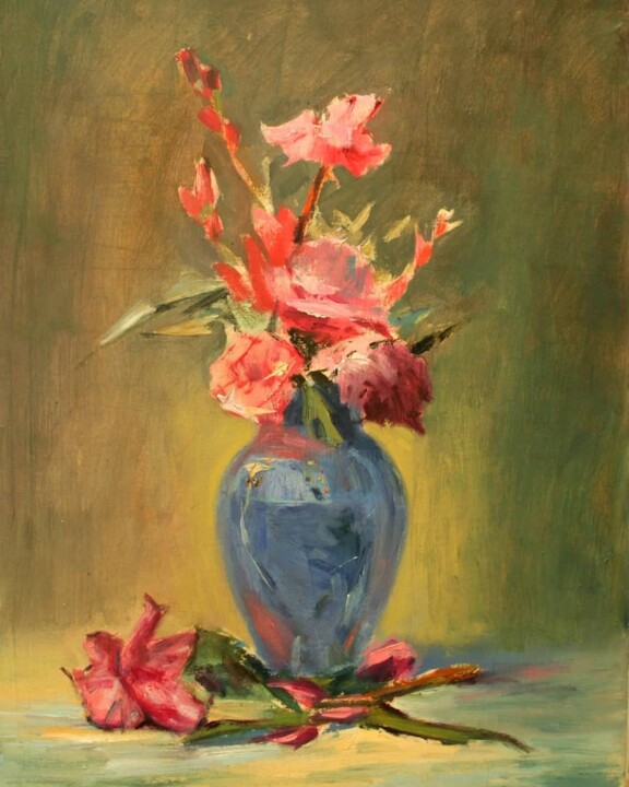 Malerei mit dem Titel "The flowers" von Mehdi Fahraji, Original-Kunstwerk, Öl