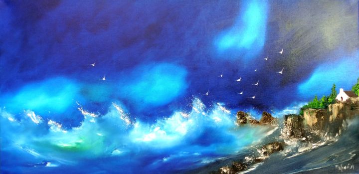 Painting titled "La cote sauvage" by Mehenni M, Original Artwork, Oil