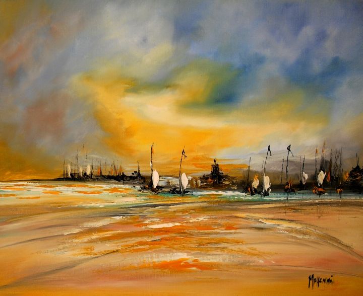 Painting titled "coucher-de-soleil.j…" by Mehenni M, Original Artwork, Oil